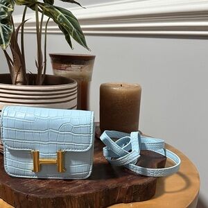 Elegant Blue Croc-Embossed Bag mini belt bag